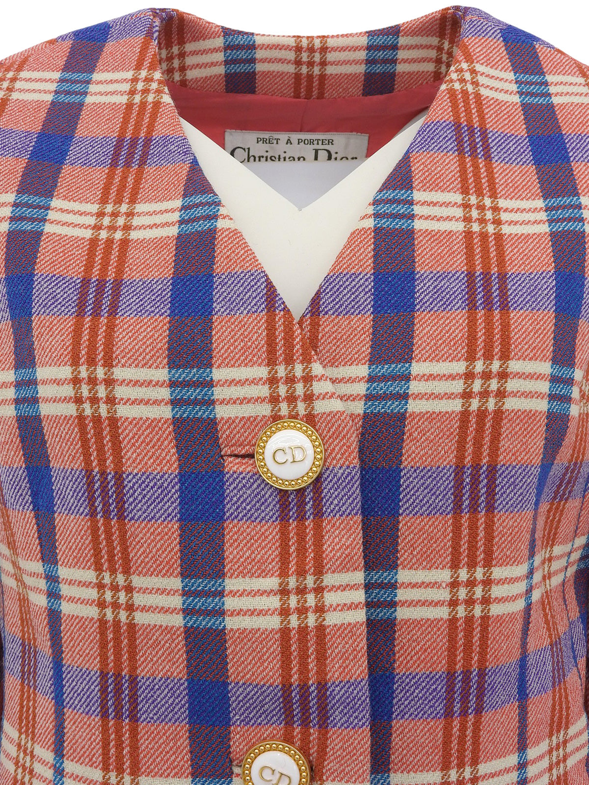 Logo Button Check Pattern Jacket in Orange/Multi