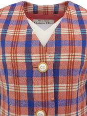 Logo Button Check Pattern Jacket in Orange/Multi