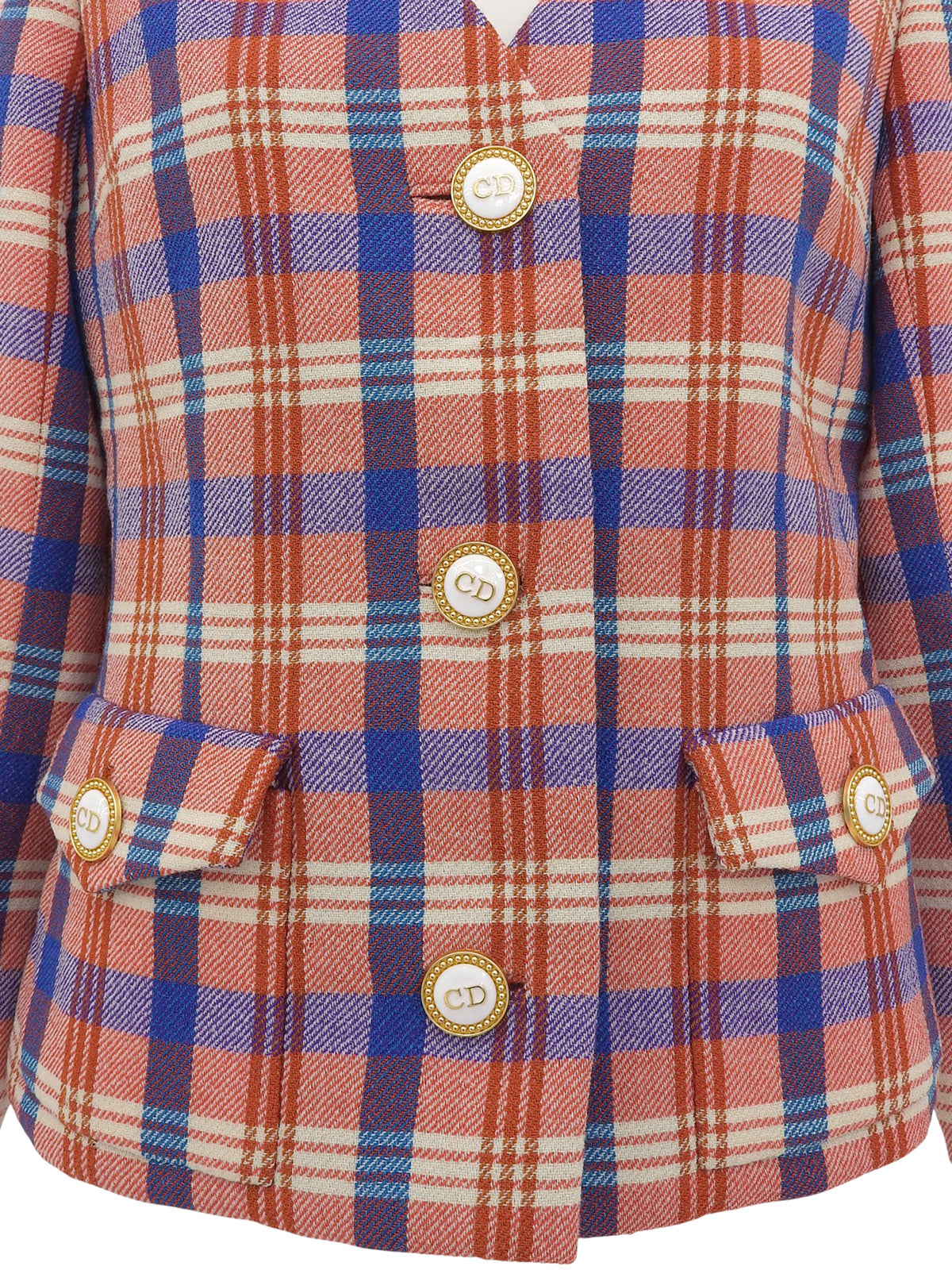 Logo Button Check Pattern Jacket in Orange/Multi