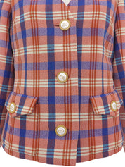 Logo Button Check Pattern Jacket in Orange/Multi