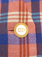 Logo Button Check Pattern Jacket in Orange/Multi