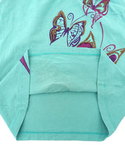 ビジューバタフライデザイン半袖トップス ターコイズブルー