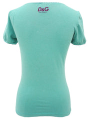 ビジューバタフライデザインハーフスリーブトップス ターコイズブルー