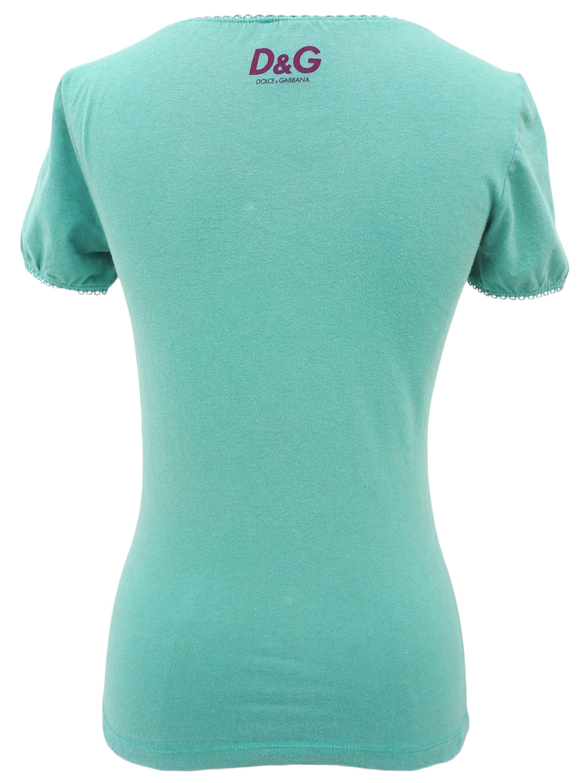 ビジューバタフライデザイン半袖トップス ターコイズブルー