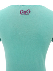 ビジューバタフライデザイン半袖トップス ターコイズブルー