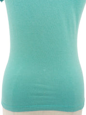 ビジューバタフライデザインハーフスリーブトップス ターコイズブルー