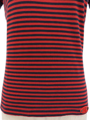 Cotton Border Pattern Short-Sleeve Top #M Red/Navy