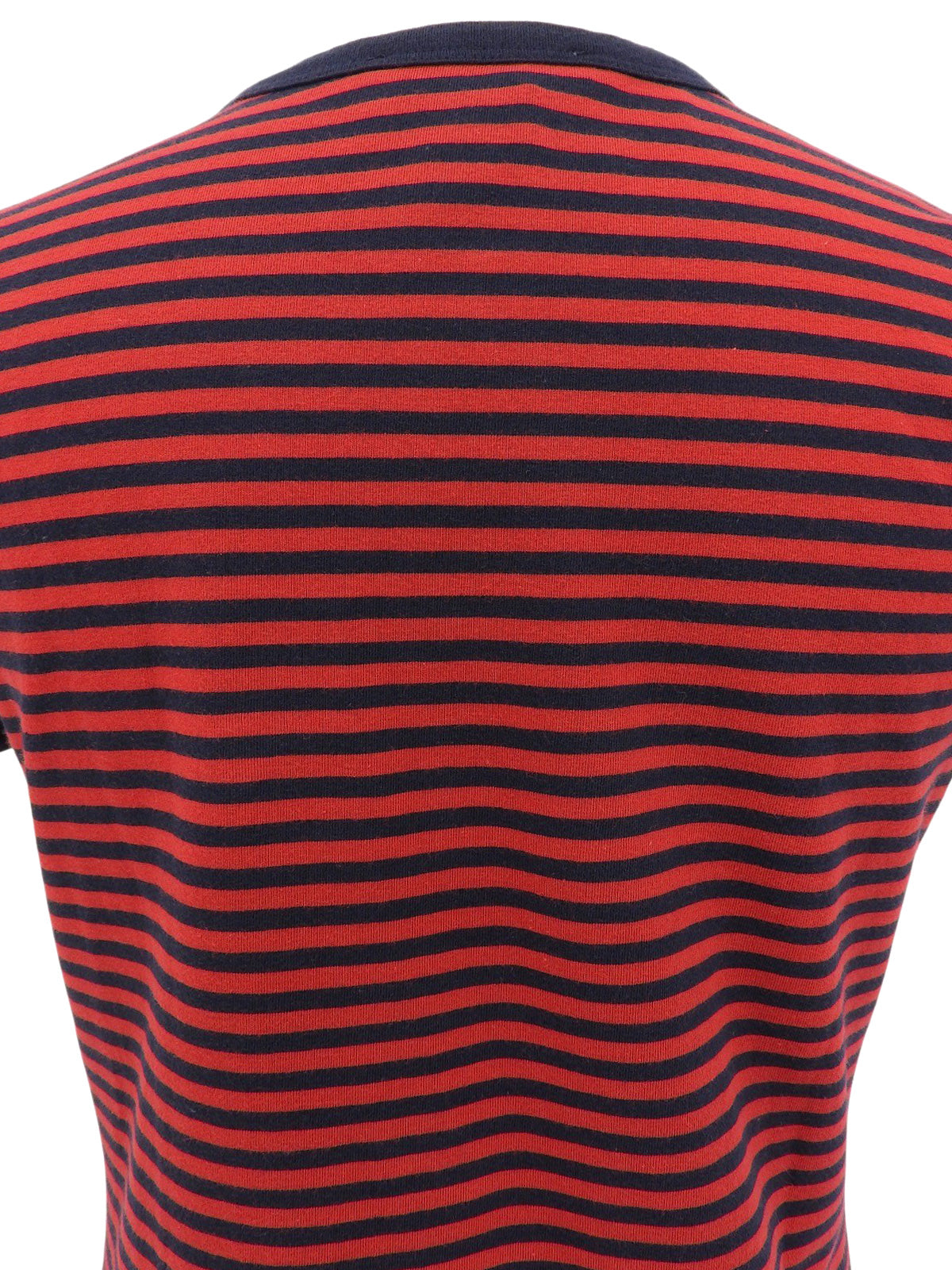 Cotton Border Pattern Short-Sleeve Top #M Red/Navy