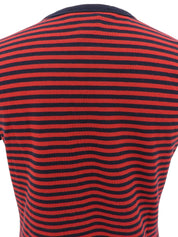 Cotton Border Pattern Short-Sleeve Top #M Red/Navy