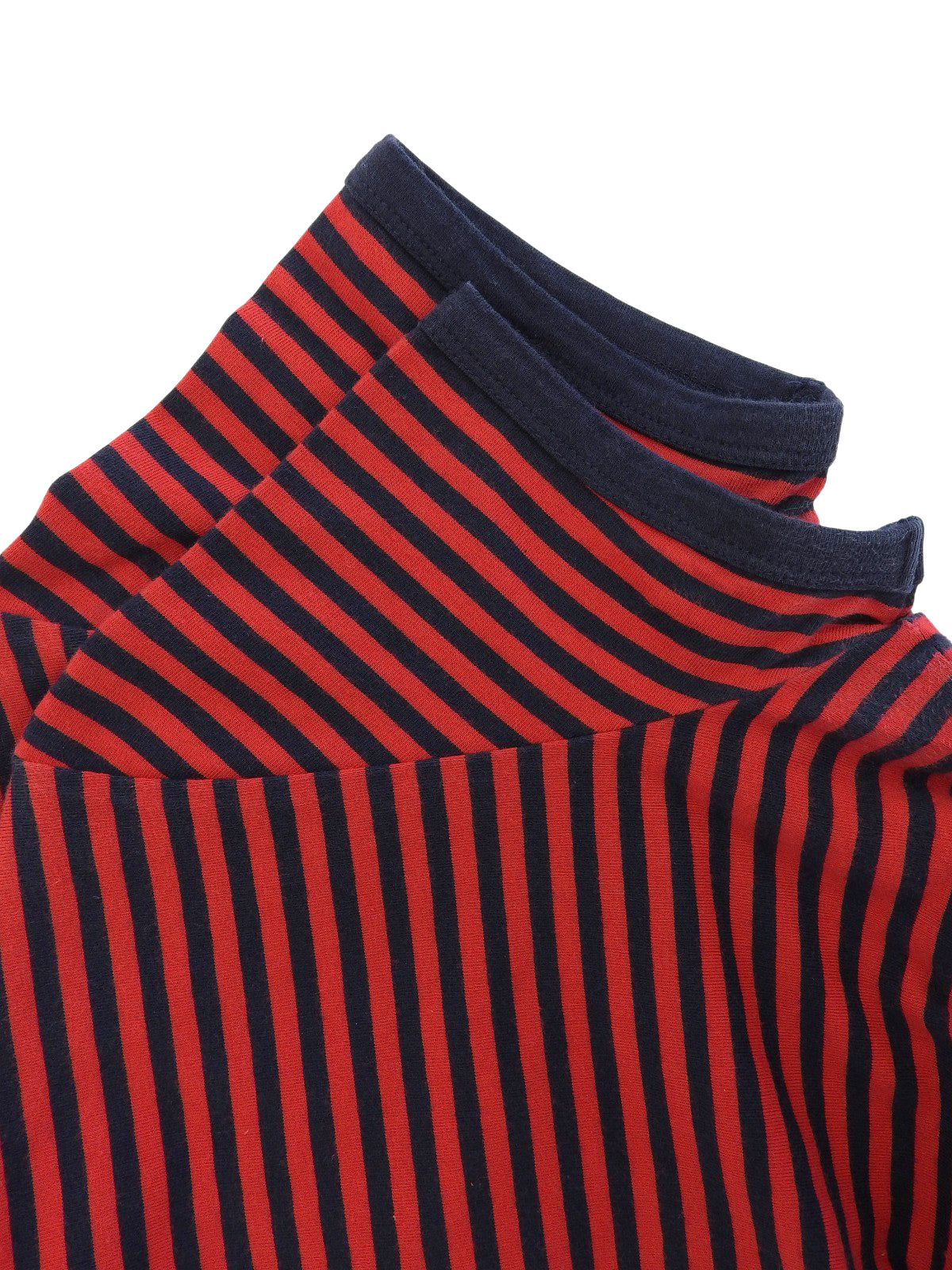 Cotton Border Pattern Short-Sleeve Top #M Red/Navy