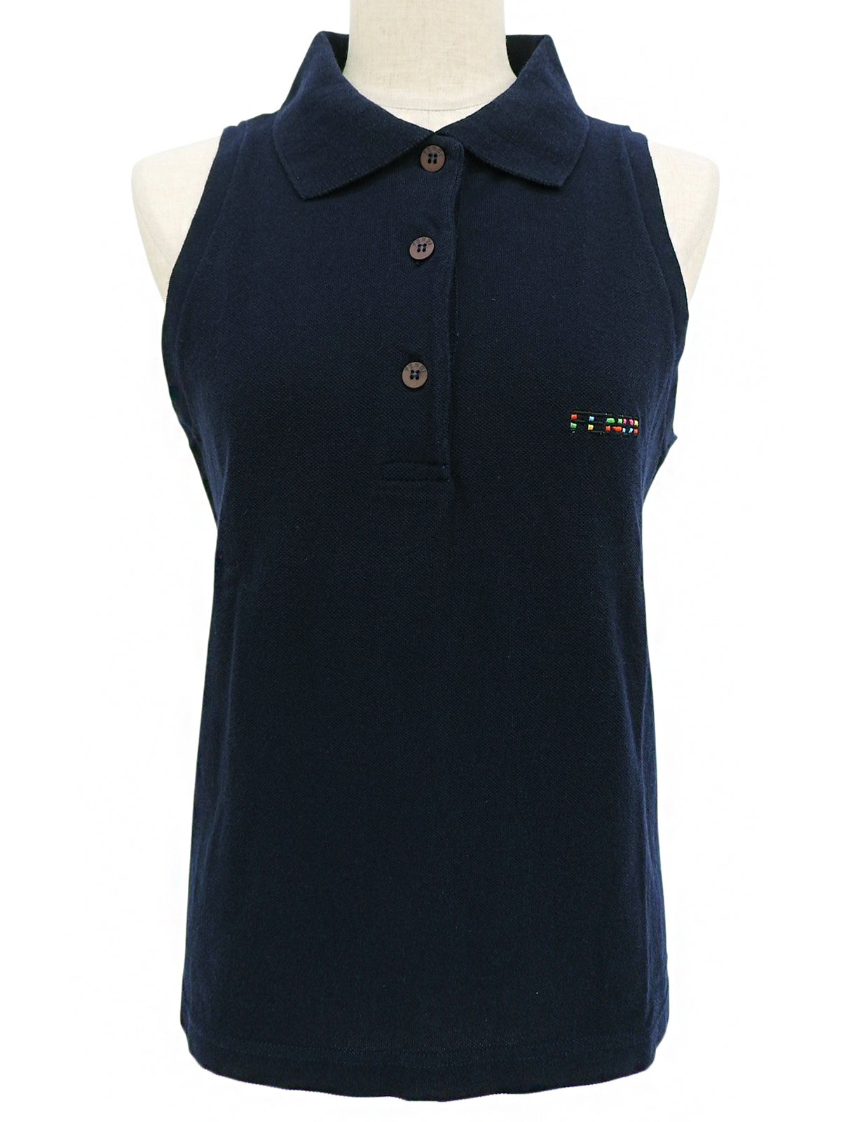 ロゴ刺繍ノースリーブポロシャツ　ネイビー