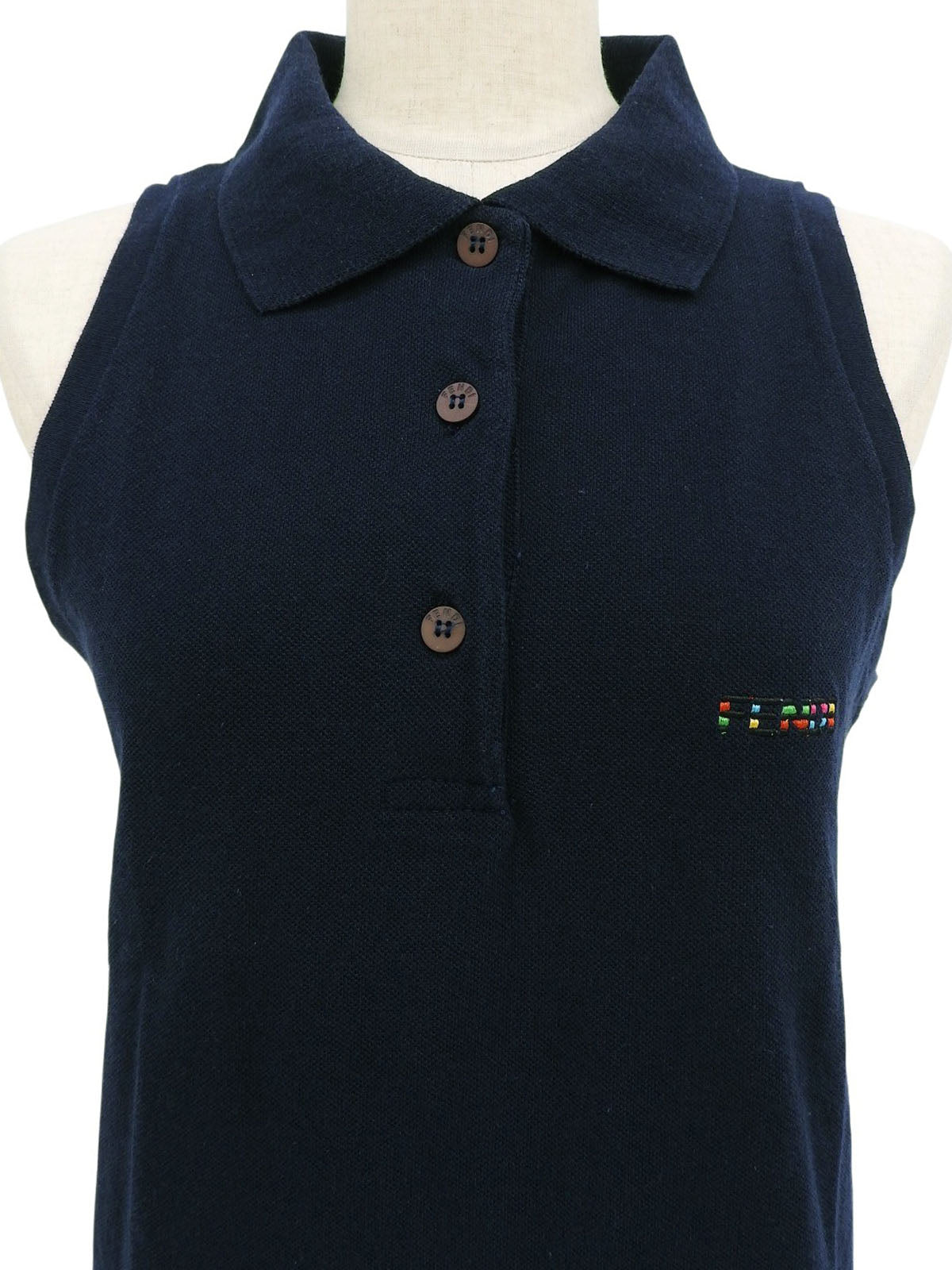 ロゴ刺繍ノースリーブポロシャツ ネイビー