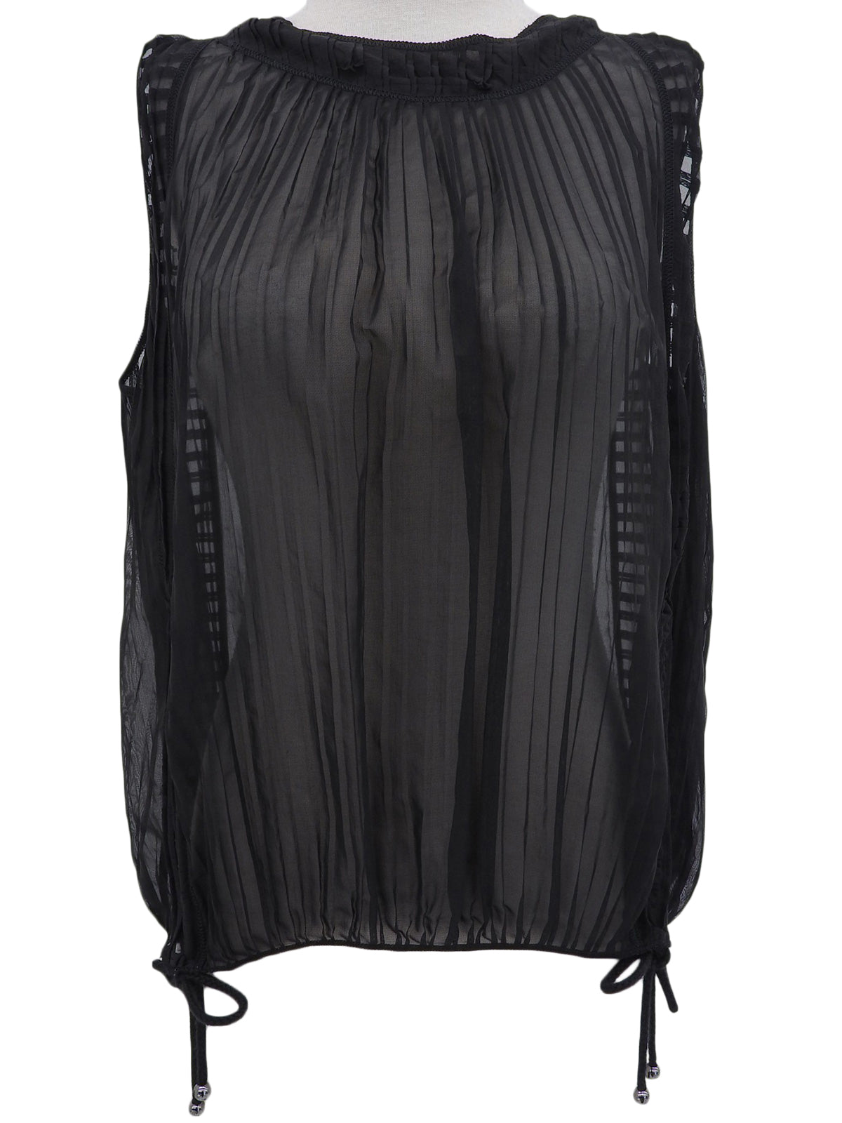 シルクシースルーノースリーブブラウス ブラック