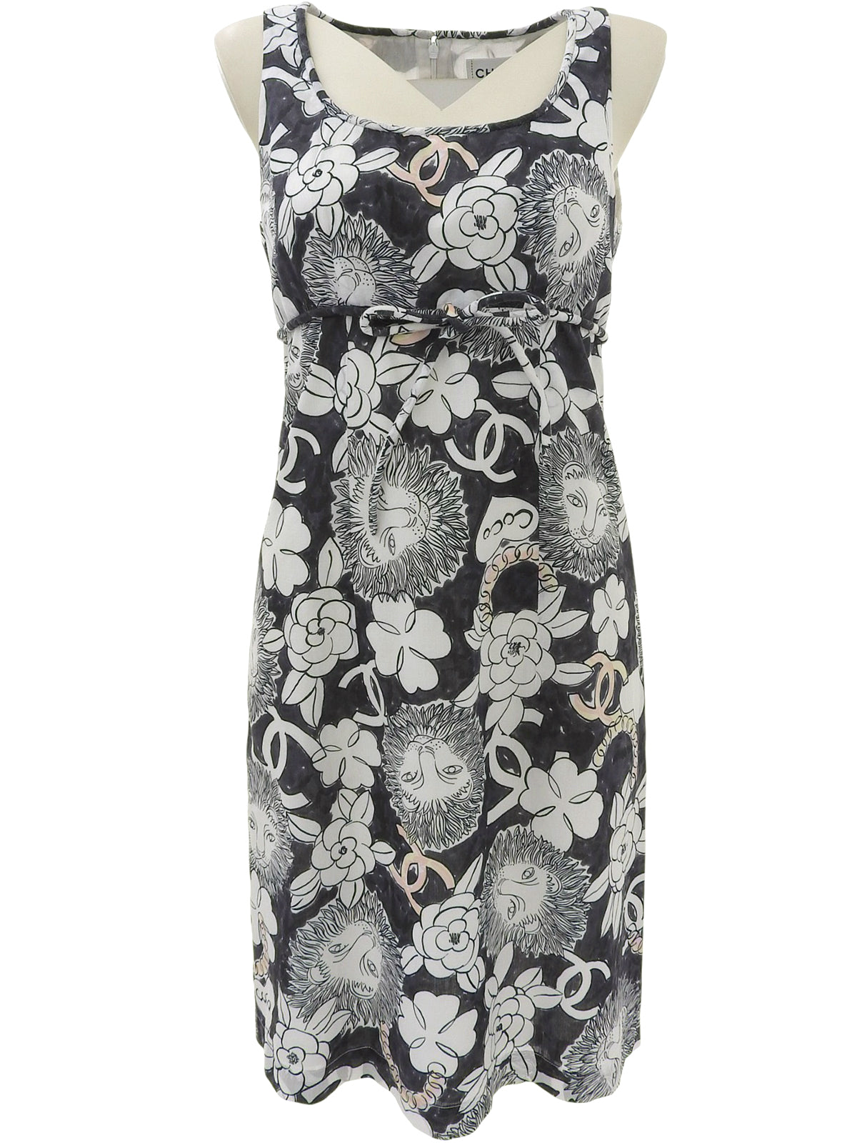 Lion CC Mark Print Sleeveless Dress in White/Black/Multi