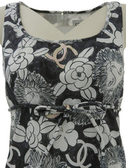 ライオンCCマークプリントノースリーブワンピース ホワイト/ブラック/マルチ