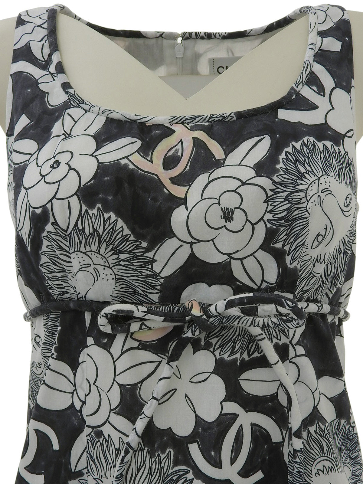 Lion CC Mark Print Sleeveless Dress in White/Black/Multi