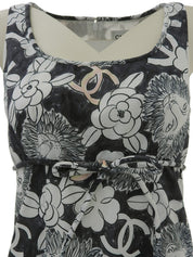 Lion CC Mark Print Sleeveless Dress in White/Black/Multi