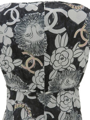 ライオンCCマークプリントノースリーブワンピース ホワイト/ブラック/マルチ