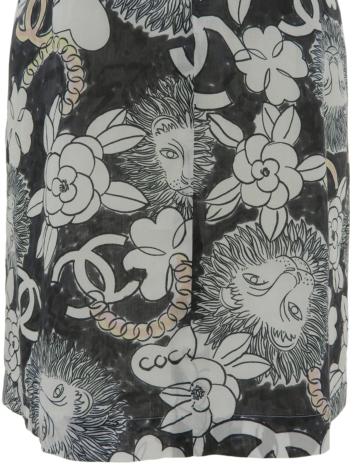 ライオンCCマークプリントノースリーブワンピース ホワイト/ブラック/マルチ