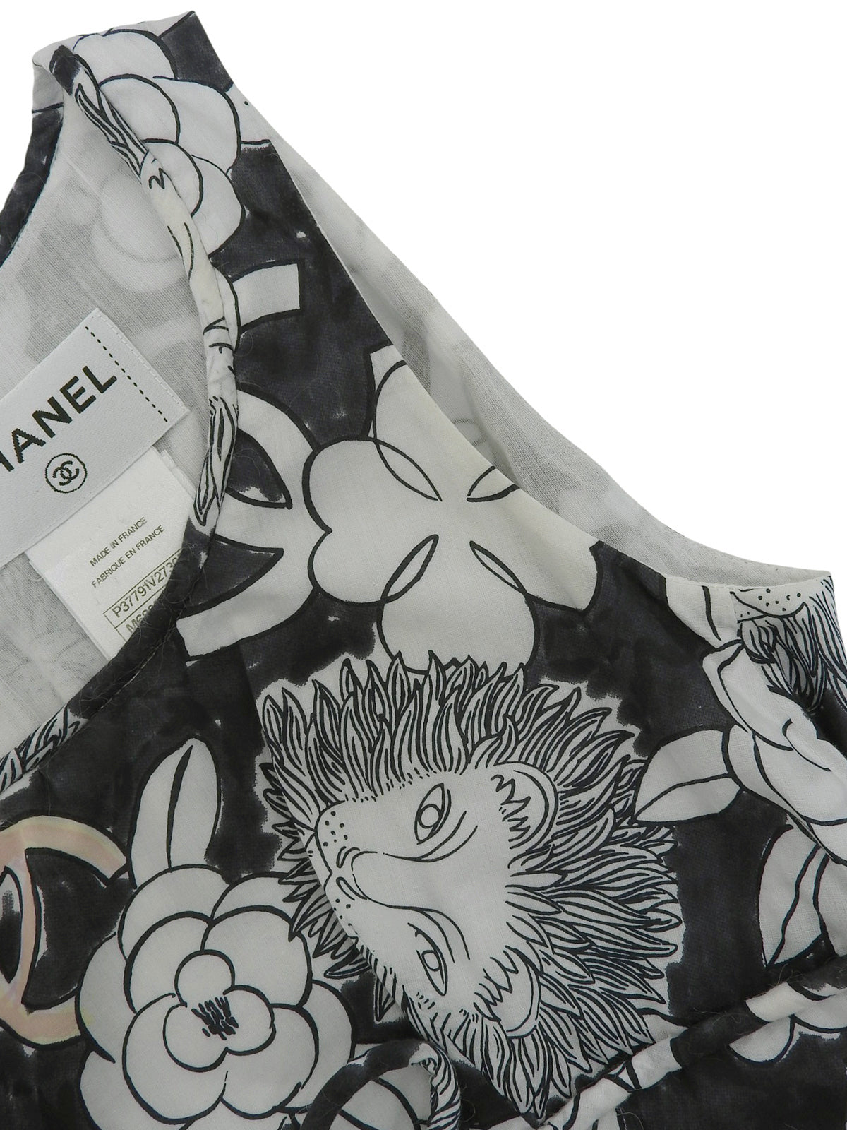 ライオンCCマークプリントノースリーブワンピース ホワイト/ブラック/マルチ