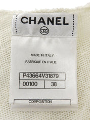 リネンパールCCマークボタンフリルノースリーブトップス アイボリー