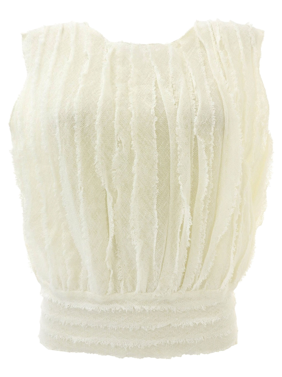 リネンパールCCマークボタンフリルノースリーブトップス アイボリー