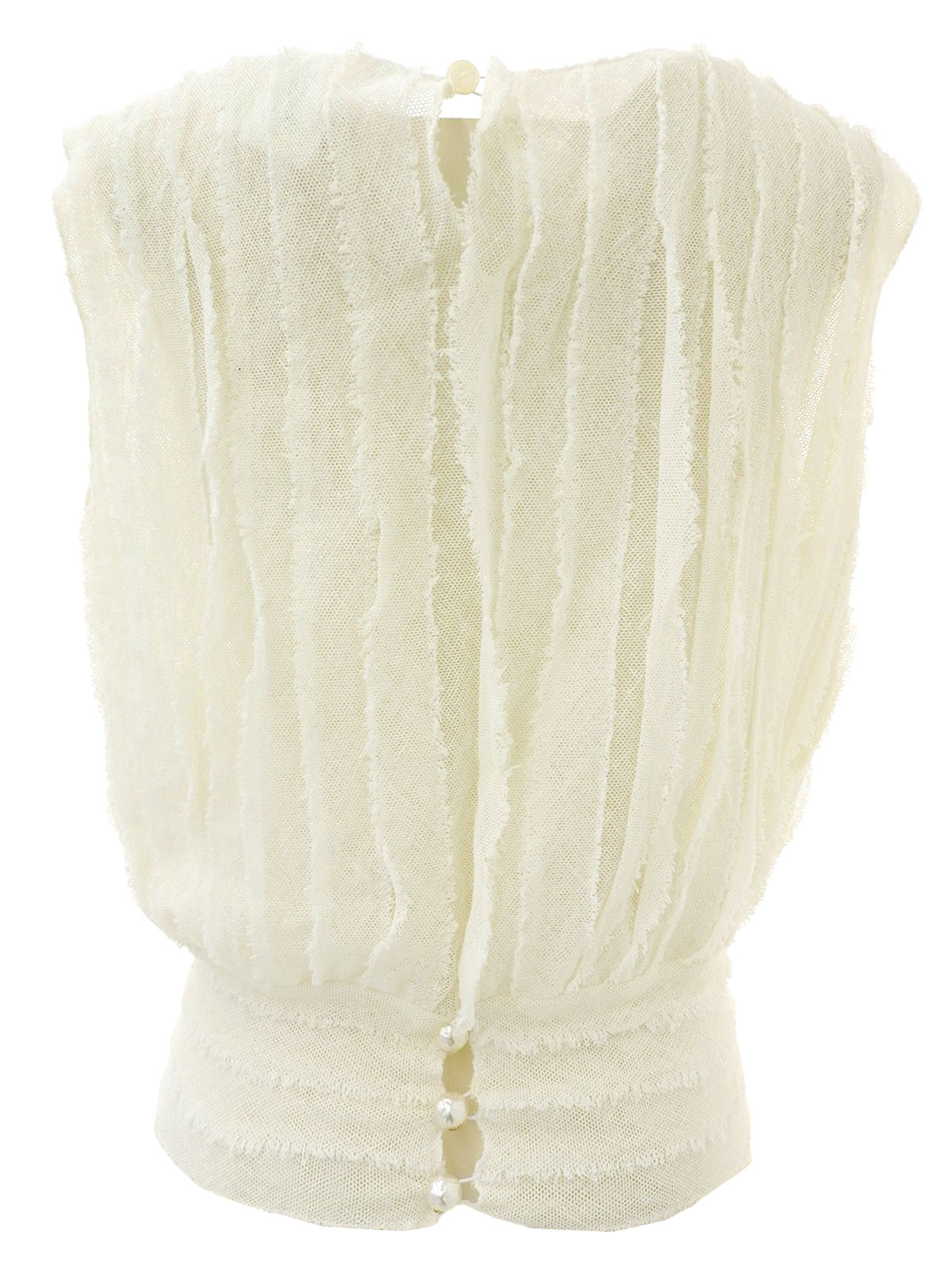 リネンパールCCマークボタンフリルノースリーブトップス アイボリー