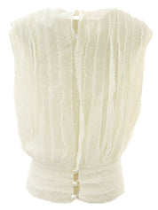 リネンパールCCマークボタンフリルノースリーブトップス アイボリー