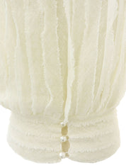 リネンパールCCマークボタンフリルノースリーブトップス アイボリー