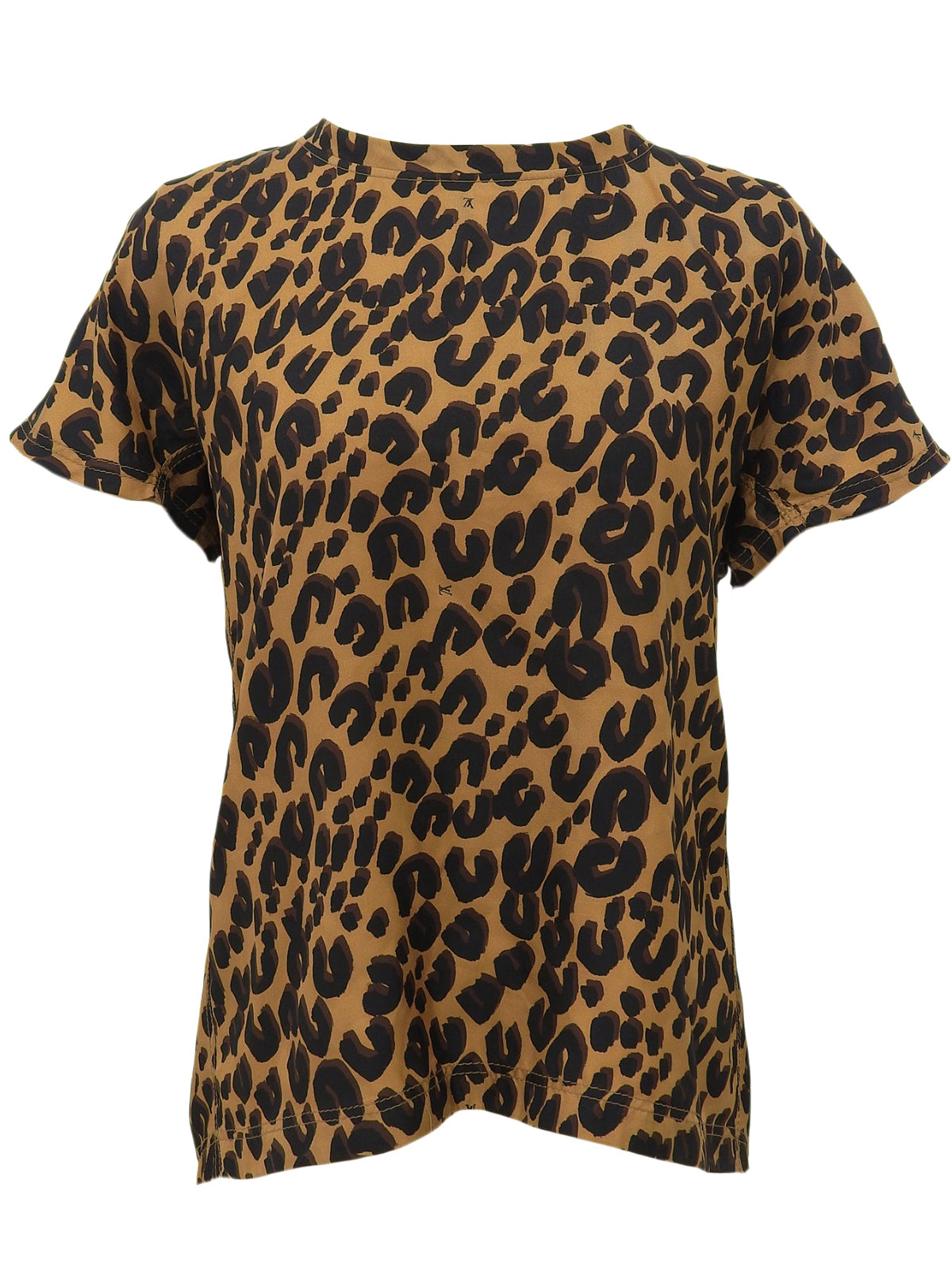 シルクロゴレオパードパターン半袖トップス ブラウン