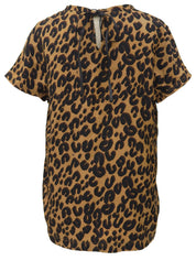 Silk logo leopard print short sleeve top in brown