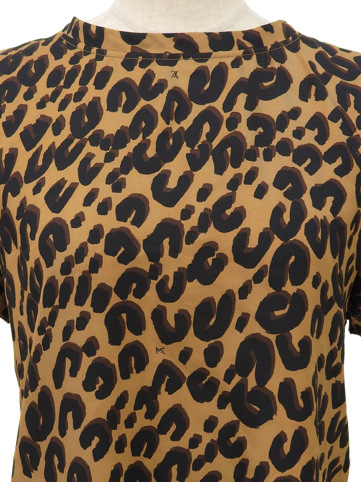 シルクロゴレオパードパターン半袖トップス ブラウン