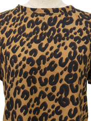 シルクロゴレオパードパターン半袖トップス ブラウン