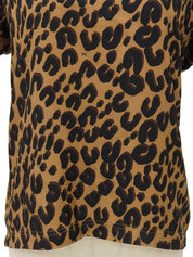 Silk logo leopard print short sleeve top in brown