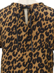 Silk logo leopard print short sleeve top in brown