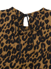 シルクロゴレオパードパターンハーフスリーブトップス ブラウン