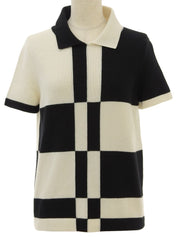 カシミヤCCマークオーバルプレートハーフスリーブニット ブラック/ホワイト