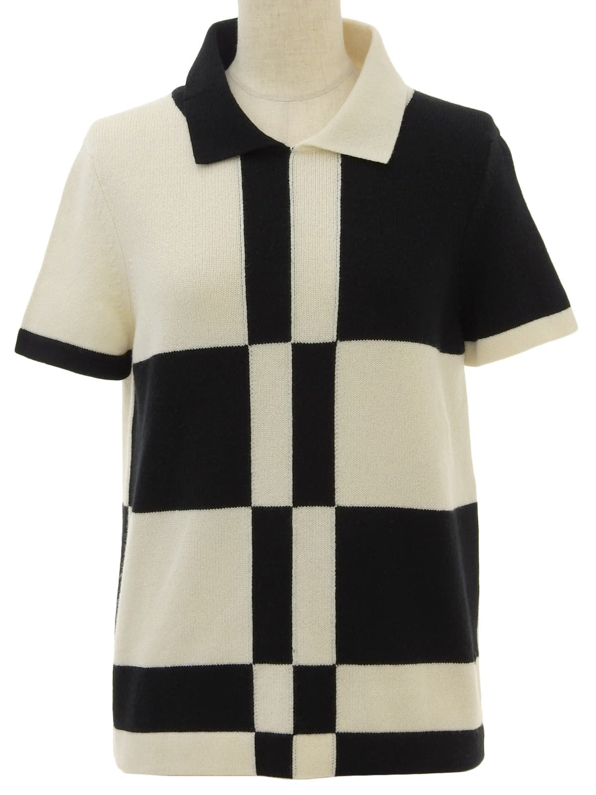 カシミアCCマークオーバルプレート半袖ニット ブラック/ホワイト