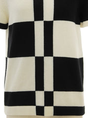 カシミアCCマークオーバルプレート半袖ニット ブラック/ホワイト