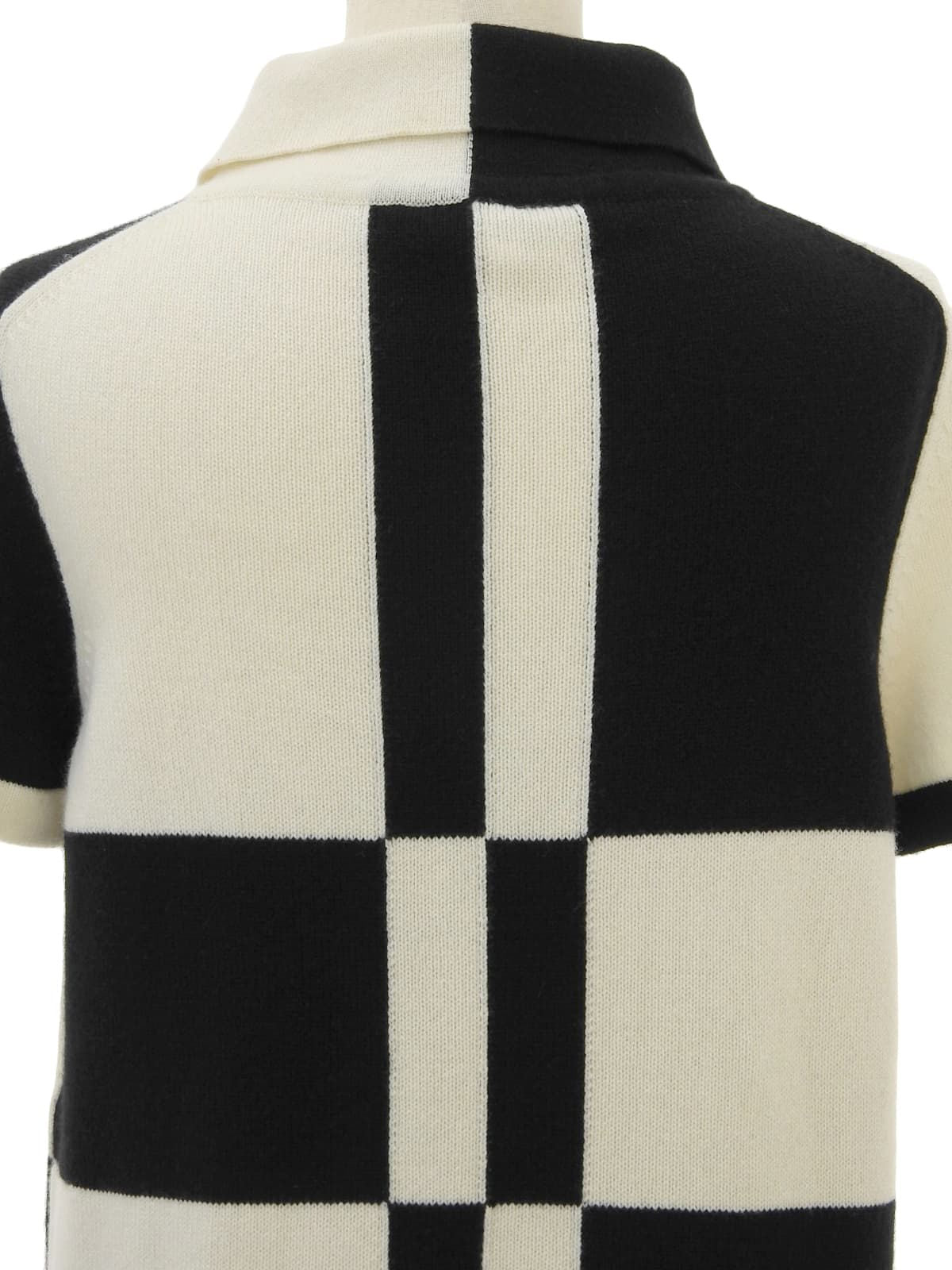 カシミアCCマークオーバルプレート半袖ニット ブラック/ホワイト