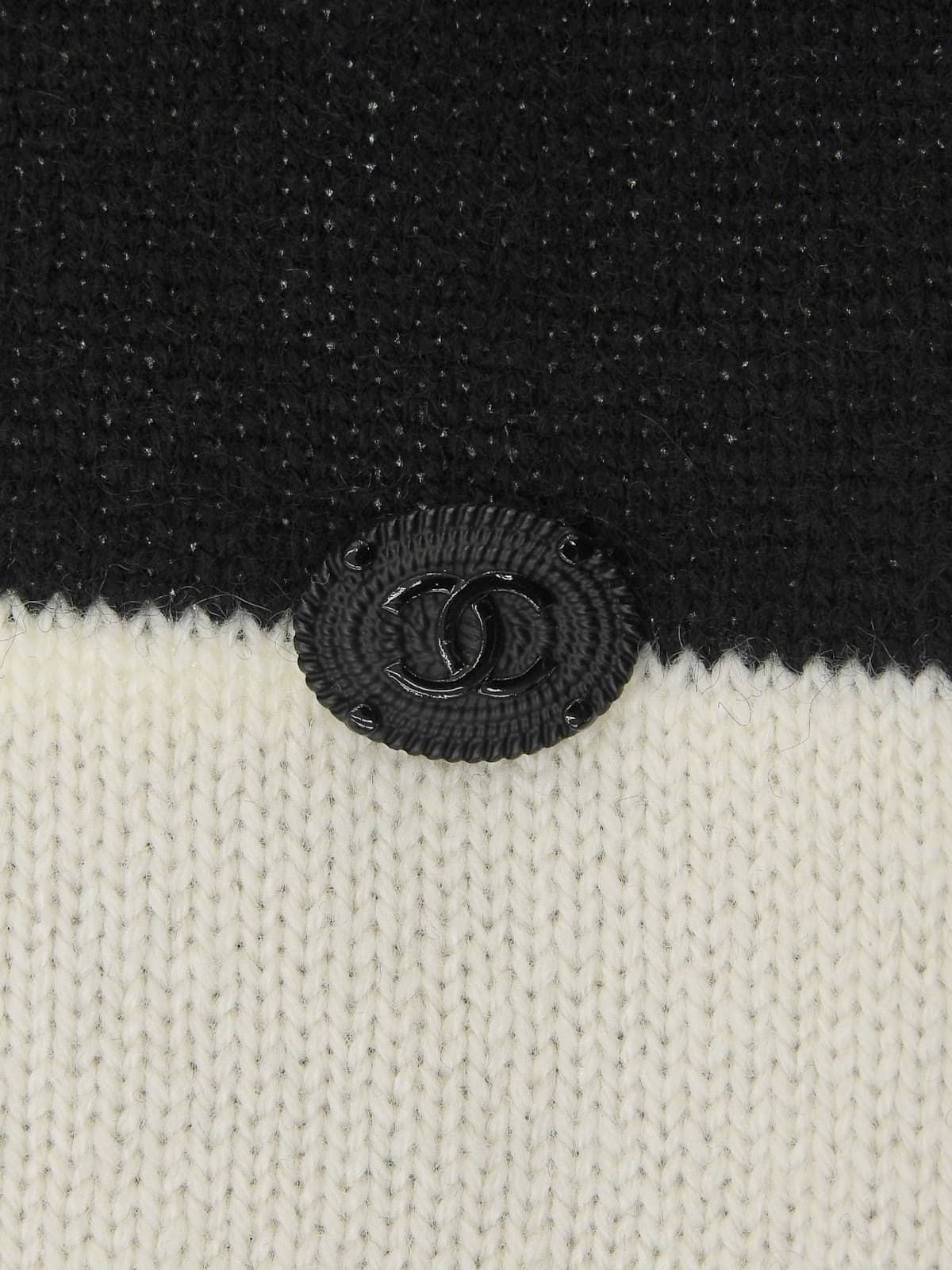 カシミアCCマークオーバルプレート半袖ニット ブラック/ホワイト