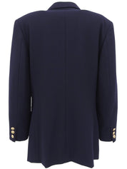 ウールロゴエンブレムワッペンダブルブレストジャケット ネイビー