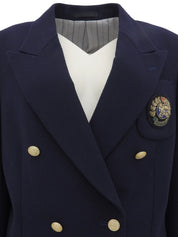 ウールロゴエンブレムワッペンダブルブレストジャケット ネイビー