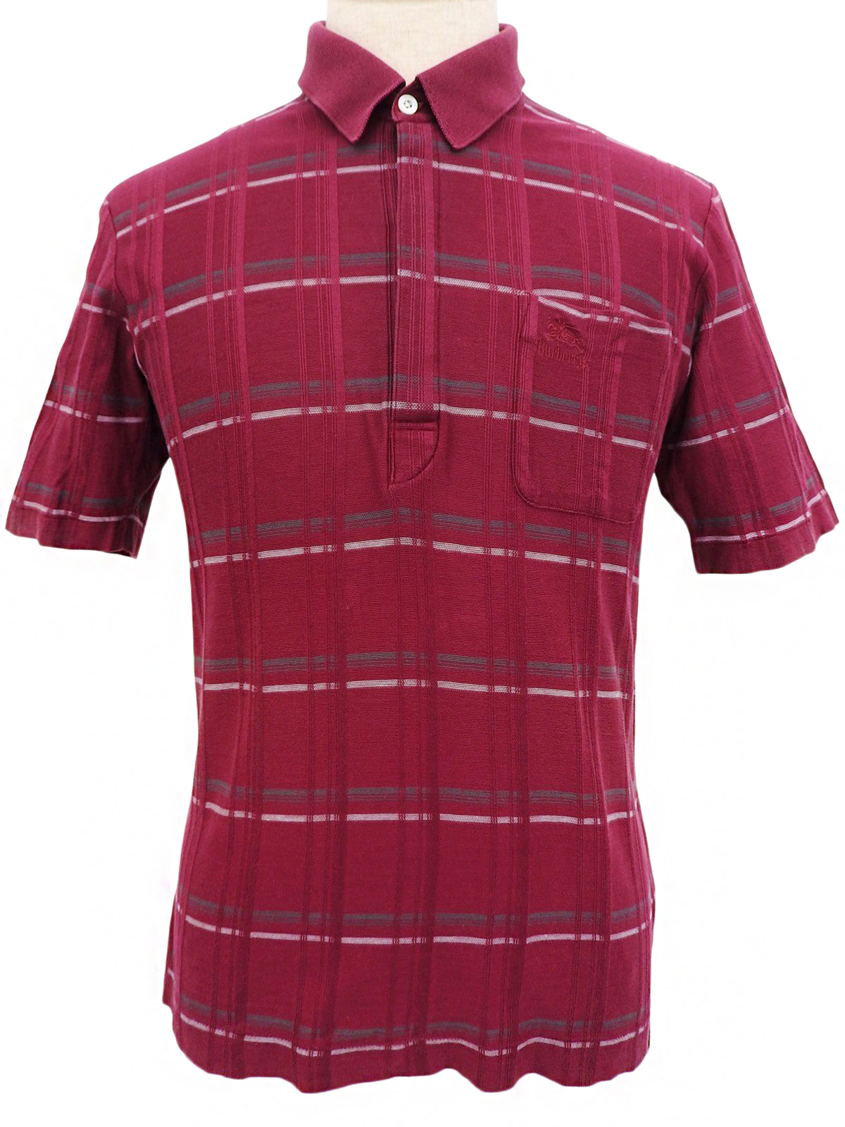 Check pattern logo embroidered polo shirt in burgundy