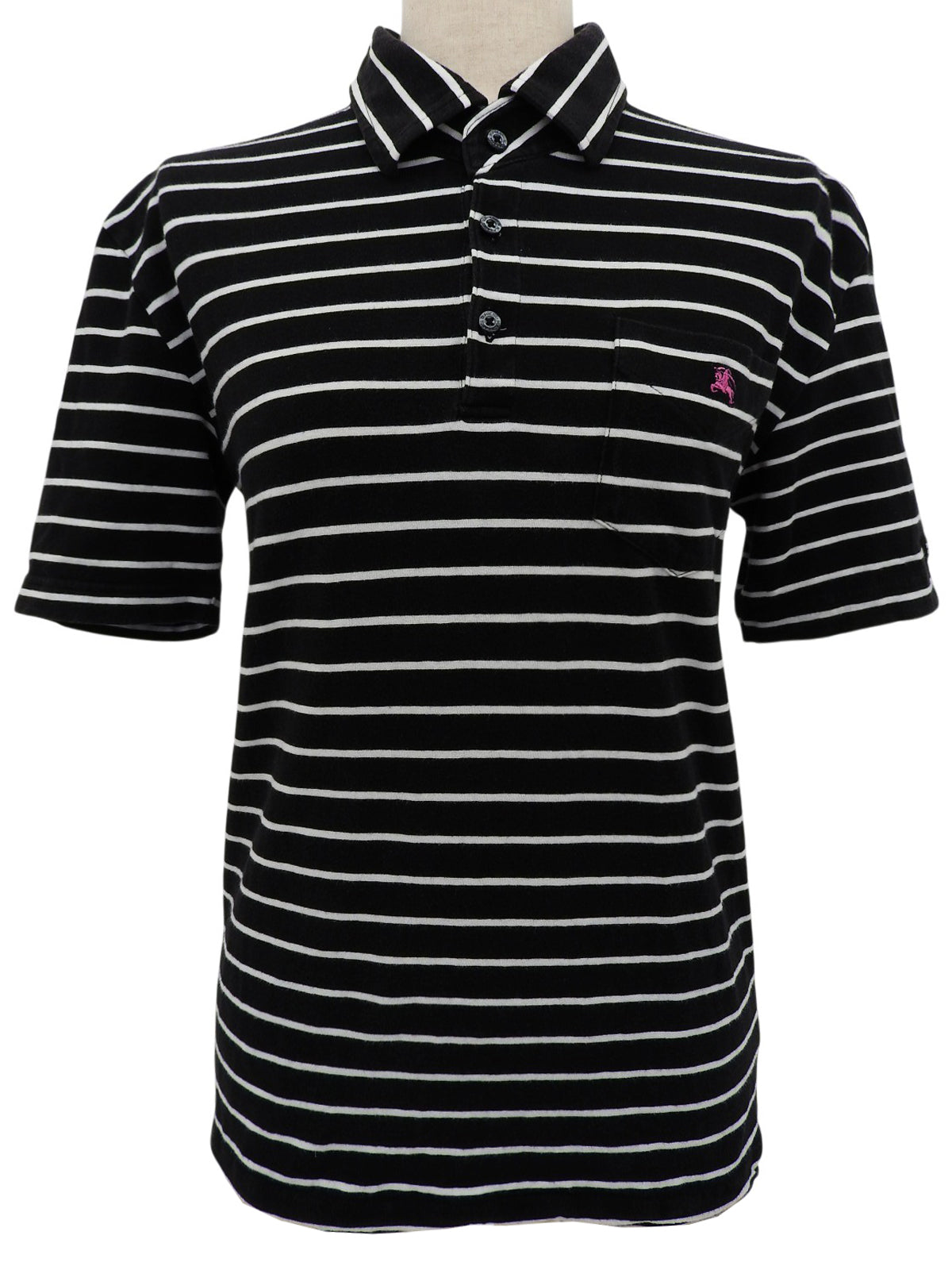 Border Pattern Logo Embroidered Polo Shirt Black/White