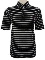 ボーダーパターンロゴ刺繍ポロシャツ ブラック/ホワイト