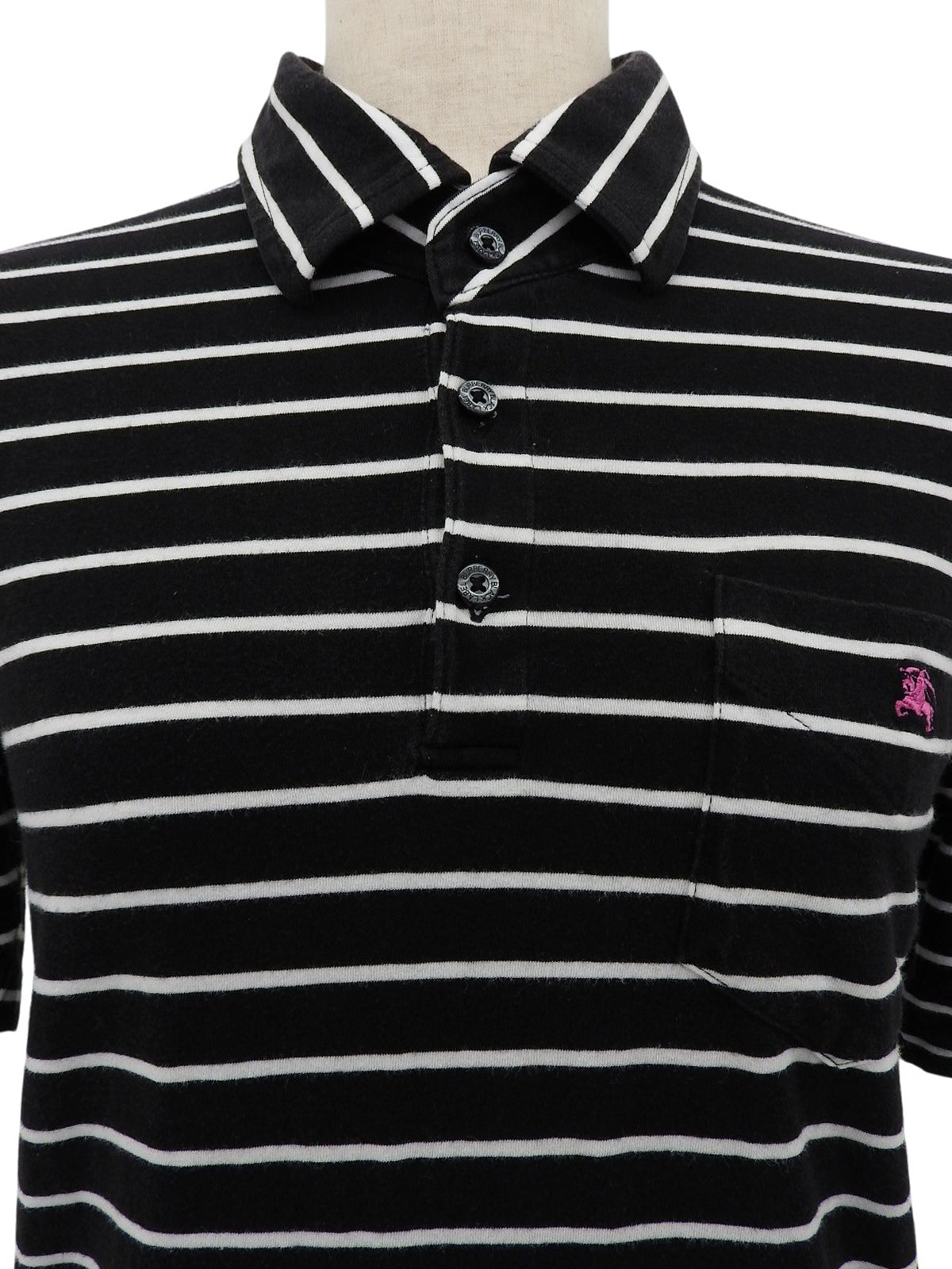 Border Pattern Logo Embroidered Polo Shirt Black/White