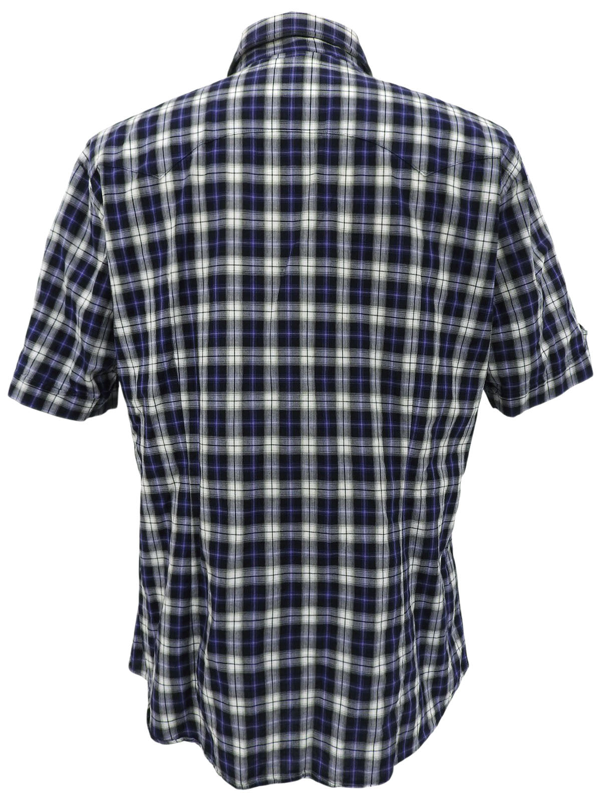 Check pattern logo embroidered short sleeve shirt in gray/navy/white