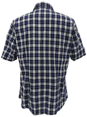 Check pattern logo embroidered short sleeve shirt in gray/navy/white