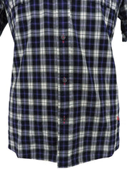 Check pattern logo embroidered half sleeve shirt in gray/navy/white